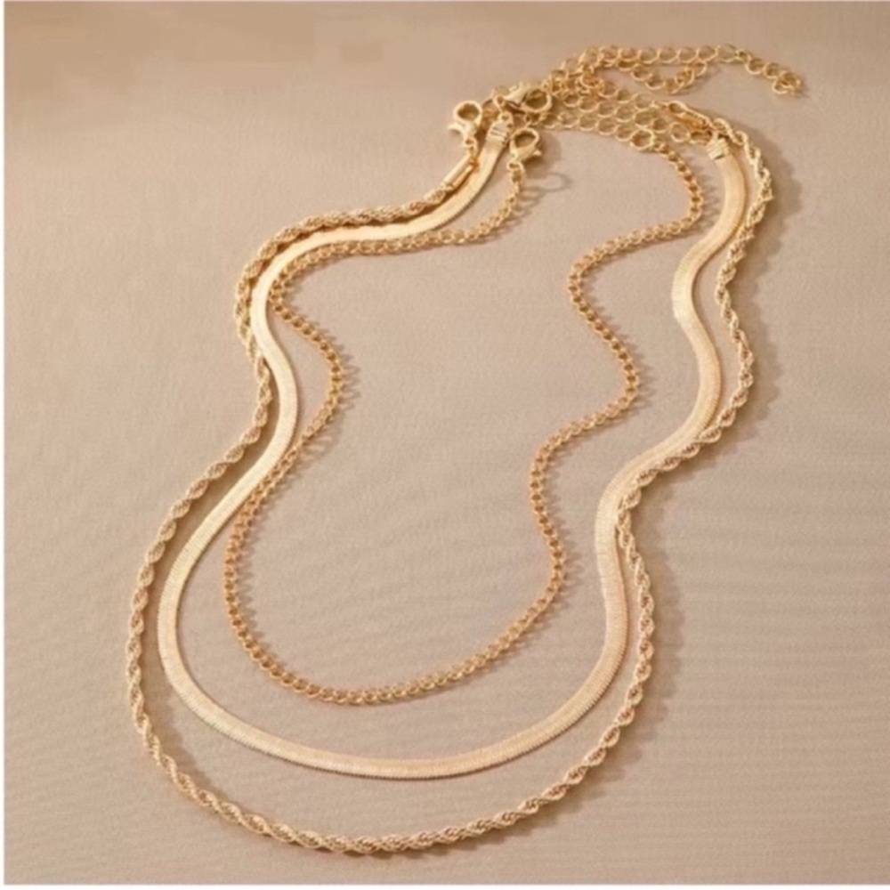 New! Herringbone Rope Layered Gold Necklace - Picture 2 of 2